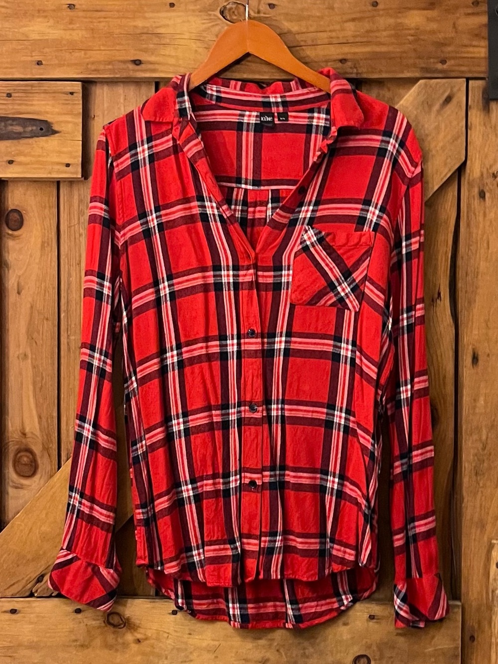 Icône Simons Red Tartan Plaid Button Down Shirt L